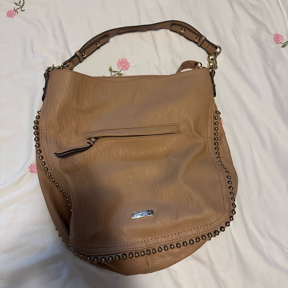 Jessica Simpson Tan Hobo Bag with Whipstitch Detail